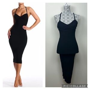 🎀 NAKED WARDROBE black ribbed bustier top midi dress small made in USA